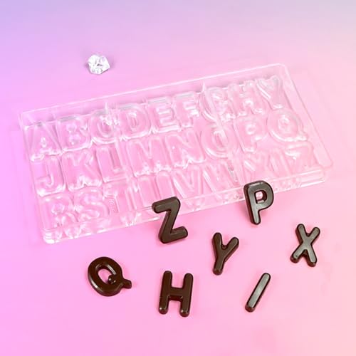 TUKE Polycarbonate Chocolate Mould 26 English Letters Candy Making Mold, Professional Grade PC Plastic for Baking, Dessert, Ice Cube, Soap - BPA-Free, Reusable & Dishwasher Safe (B_ English Letters) - size: B_ English Letters