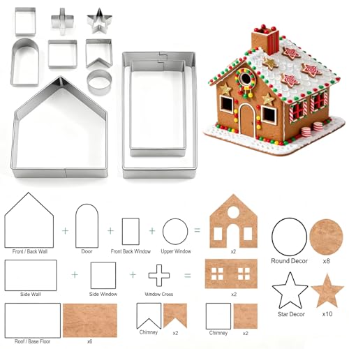 YomiFamily 10Pcs Gingerbread House Cookie Cutters Set, Gift Package