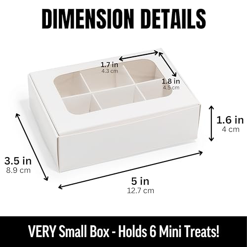 25 pcs White Mini Truffle Box for 6 treats with Windows and Dividers, Bakery Boxes, 5 x 3.5 x 1.57 Inches VERY SMALL Baking Boxes, Square Truffles Box for Gift Giving - color: White
