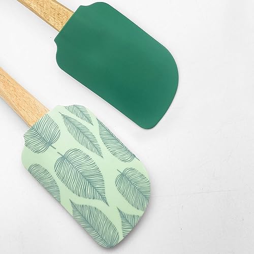 Silicone Kitchen Spatula Set, Wooden Handle Spatula Set for Baking, Cooking, and Mixing (leaf) - color: Leaf