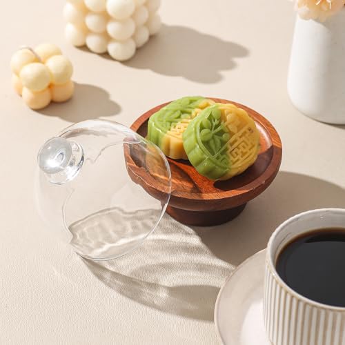Acacia Wood Mini Round Cake Stand, 4.13 x 4.13 x 4.80 in, 1-Piece in Natural Brown with Clear Glass Dome and Pedestal Base, Covered Dessert Display, for Wedding Receptions, Birthdays and Afternoon Tea - color: 4.1 inch of mini glass dessert cups,