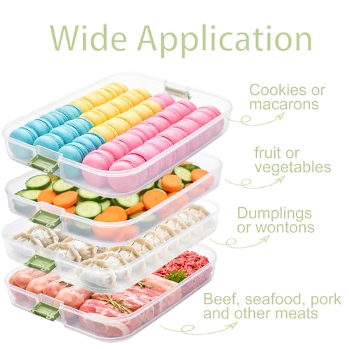 WUWEOT Plastic Cookie Storage Box with 4 Layers, Transport Snack Container Cookie Carrier, Stackable Dumpling Box Refrigerator Container with Lid and Handle for Desserts Cupcakes Snacks Dumplings