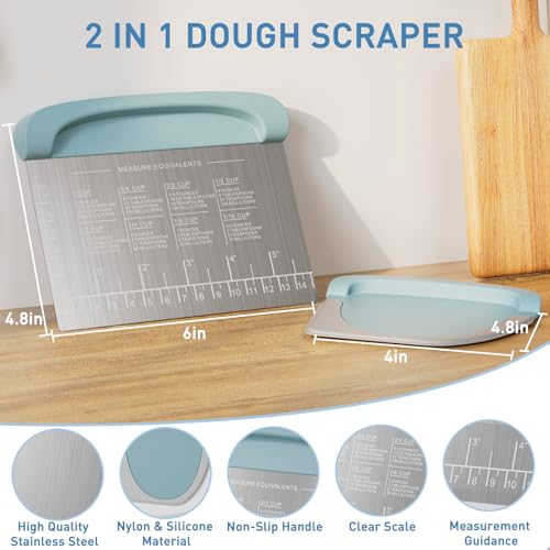 2 IN 1 Upgrade Bench Scraper, Dough Scraper, Stainless Steeel with Scale - color: Blue