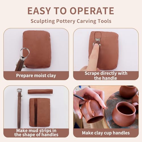 Sthmeyue Pottery Handle Making Tools, 5-Piece Walnut Wood Set for Clay Mugs