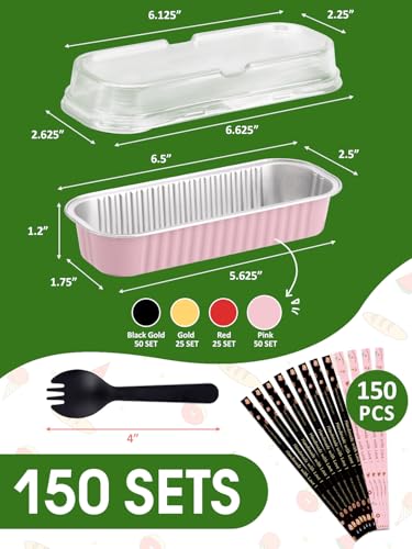 NEEBAKE 150 Pack 6.8 oz Disposable Mini Loaf Pans with Lids and Spoons - 6.5x2.5x1.2 Mixed Color Aluminum Loaf Pans, Small Aluminum Tin Foil Baking Pan, Food Containers for Baking, Cakes, Bread - color: Mixed Color