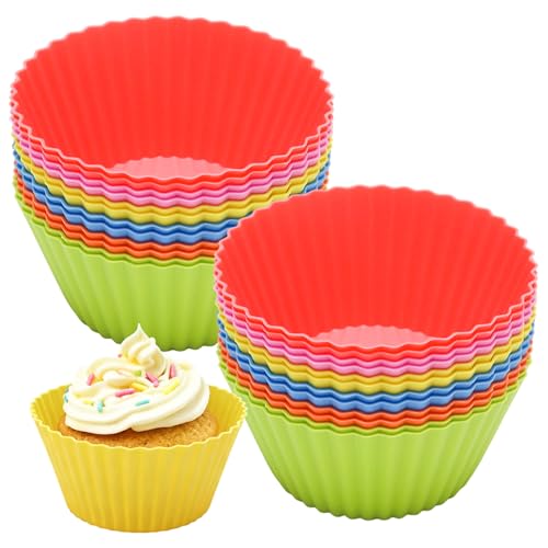 24 Pack Silicone Baking Cups, Reusable Muffin Liners Non-Stick Cupcake Molds, Small Baking Cups Truffle Cake Pan Set for Baking, Dishwasher Safe & Easy to Remove, Multicolor - size: Pack of 24
