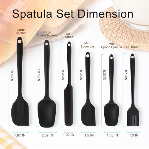 Silicone Spatula Set 6 Pack Food Grade Kitchen Utensils with Silicone Brush - color: Black