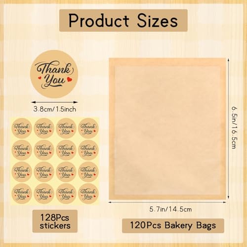 120 Pack Cookie Bags with Stickers, 5.7×6.5 In Paper Bakery Bags with Seal - size: 5.7" x 6.5"