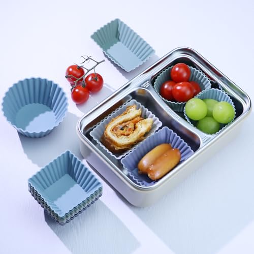 24Pack Silicone Muffin Cups, Reusable Cupcake Liners Molds for Baking, 3 Shapes Lunch Box Bento Dividers-Round, Square, and Rectangular (Grey Series, Regular Size) - color: Grey Series, size: Regular Size