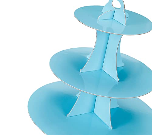 YLDW Cupcake Stand, 3-Tier Cupcake Stand Display, Cardboard Cup Cake Tower Stand, Disposable Dessert Stand for Birthday Tea Party Baby Shower Treat Decorations, Baby Blue - color: Light Blue