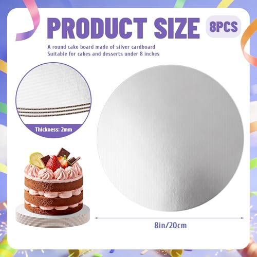 8 Pack 8 Inch Round Cake Boards,Silver Cardboard Cake Rounds - color: Silver, size: 8Inch, style: Classic Round
