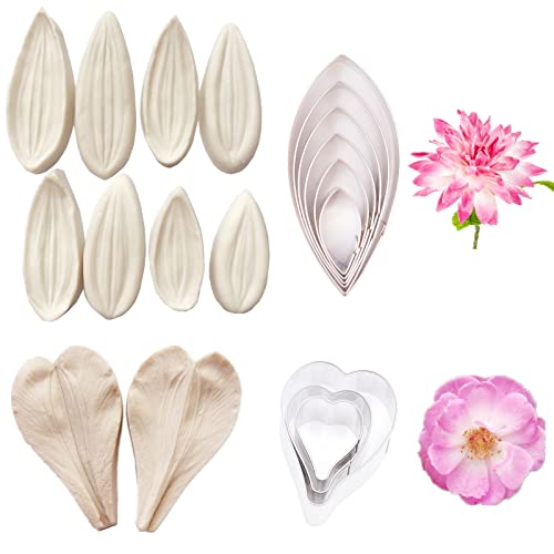 12set Gumpaste Flower Silicone Veiner Molds and Stainless Steel Cutter Set