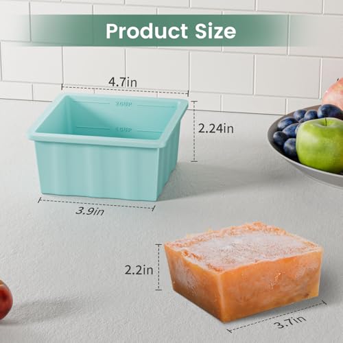 Silicone Freezer Tray for Soup Ice Cubes: 2-Cup Freezing Trays with Lid for Meal Prep - 4Pack Silicon Soup Portion Freeze Tray Make Stock Souped Ice Cube - color: Green+Blue+Aqua+Pink