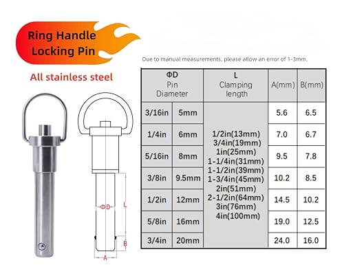 Stainless Steel Ring Quick-Release pin, Grip Button Locking pin, Ball Locking pin with Safety Rope (Dia:1/4, L:1in) - size: L:1in