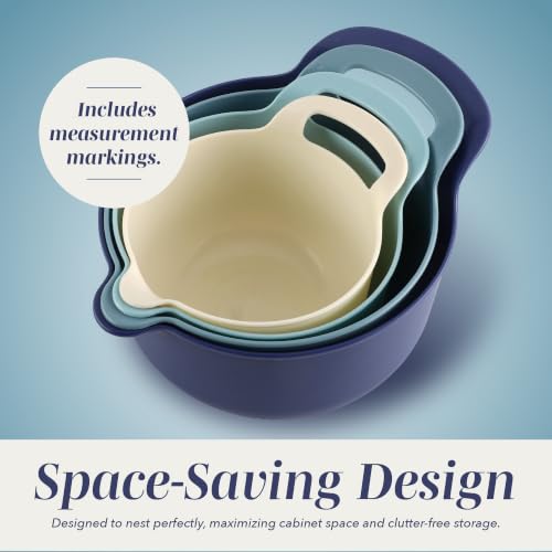 COOK WITH COLOR Nesting Plastic Mixing Bowl Set with Pour Spouts and Handles, Ombre Blue, 4 Piece Non-Slip - color: Ombre Blue, size: 4 Piece Non-Slip