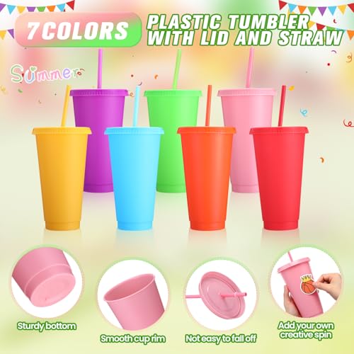 Honeydak 30 Pack Plastic Cups with Lids Straws,Bright Color - color: Bright Color