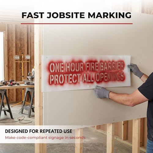 Fire Barrier Stencil Kit – 1 Hour & 2 Hour Fire Rated Wall Marking Stencils, 3” Letters | 7-Piece Mylar Construction Fire Wall Stencil Set - size: 3-Inch Letters