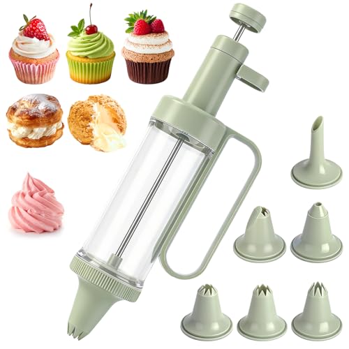 Plastic Cream Squeeze and Icing Set with 6 Piping Tips for Cupcakes, Cake Decorations and Dessert Filling
