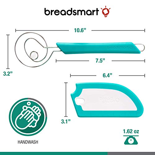 Breadsmart Artisan Bread Whisk and Bench Scraper Duo - Essential Dough Mixer Tools - Sourdough Bread Baking Supplies - color: Teal