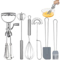 Rotary Egg Beater Set, Manual Rotating Beater with Mixer, Spring Whisk, Semi-automatic Whisk, Silicone Brush, and Spatula, Household Double-head Hand Push Ehisk Accessories