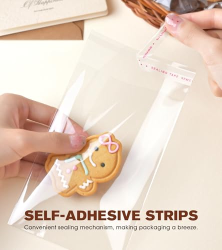 300 Pcs Cookie Bags with Seal, 4x6 Inches Self Sealing Cellophane Bags, Clear Cookie Bag Resealable Treat Bags for Packaging Cookies, Candy, Gifts, Favors, 3 Mils Individual Self Adhesive Wrappers - size: 4x6 Inch (Pack of 300)