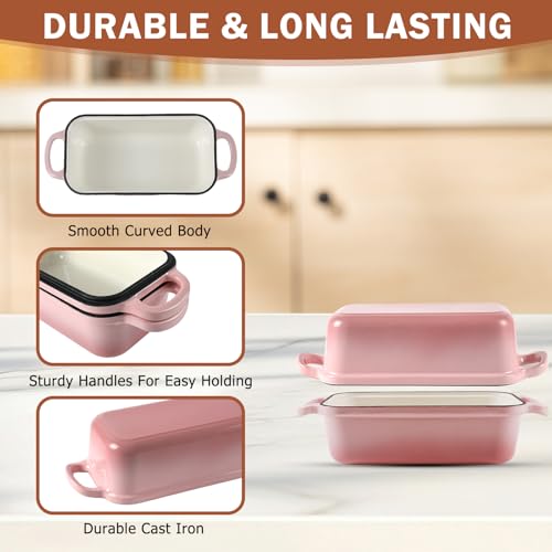 9 x 5 Inch Bread Pan Enameled Cast Iron Loaf Pan with Lid for Baking Pink - color: Pink
