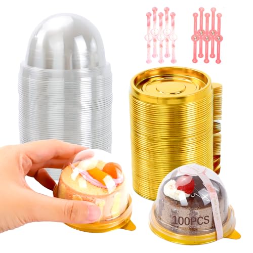 100Pcs Mini Cupcake Containers with Dome Lids and Stickers