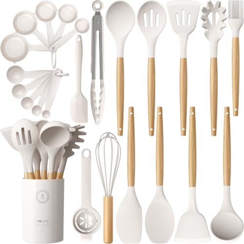 Silicone Kitchen Utensils Set, Food-grade Cooking Utensils, BPA-Free - color: Cream White