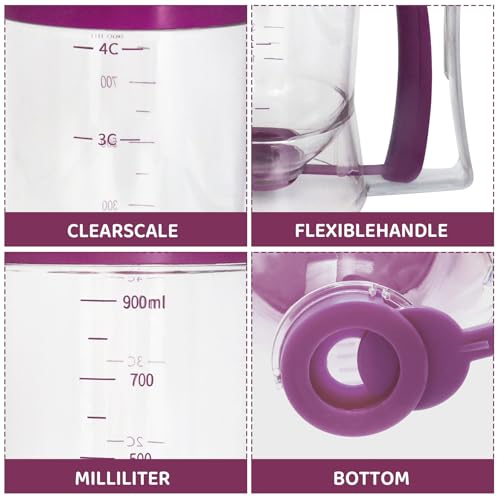 Pancake Batter Dispenser, Kitchen Must Have Tool for Perfect Pancakes, Cupcake, Waffle, Cake & Crepe, Batter Separator Maker with Measuring Label, Easy Pour Baking Supplies for Griddle (Purple) - color: Purple