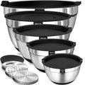 Umite Chef Large Mixing Bowls with Lids Set, 5QT Non-Slip Silicone Base - color: Black