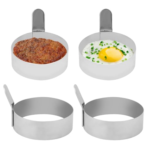 4Pcs Egg Rings Set, 3.5'' Stainless Steel Round Ring for Frying Eggs Pancakes Maker Molds Cooking Shaper for Breakfast - size: 3.5in*4pcs