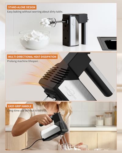 Hand Mixer Electric Handheld, 5-Speed 200W with 4 Accessories Black - color: Matte Gray Stainless Steel