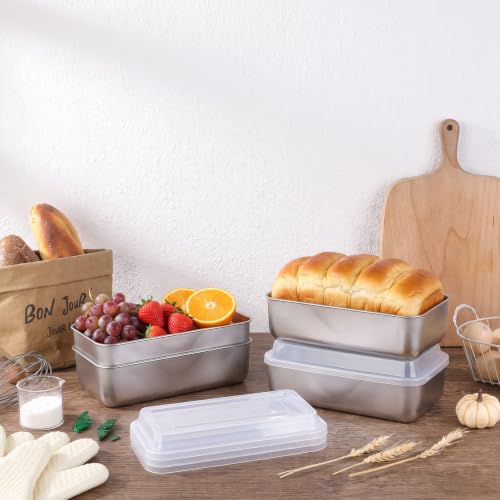 LIANYU 9 x 5 Inch Loaf Pan with Lid, Stainless Steel Bread Pan, Set of 4