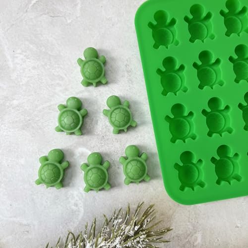 Silicone Turtle Candy Molds, 2-Pack Green Ice Cube Trays, 28-Cavity Chocolate Making Mold