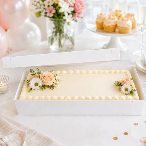 4 PCS 22x10x4inch White Rectangular Cake Boxes with Window and Cake Boards - size: White 22×10×4