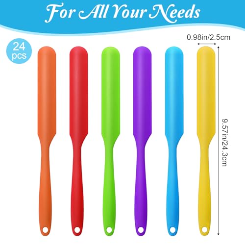 24 Pcs Silicone Jar Spatula Set Heat Resistant Silicone Jar Spatula Flexible Non Stick Jam Spatula with Long Handle Mixing Batter Scraper for Butter Cake Cream Icing Cooking Kitchen Baking