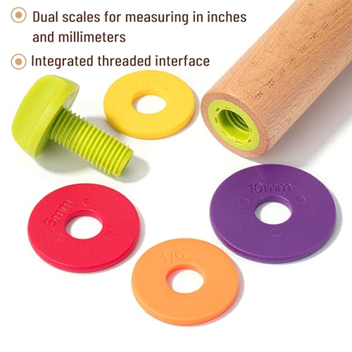 Adjustable Rolling Pin with Thickness Rings, 13.8", 4 Rings - color: Multicolor