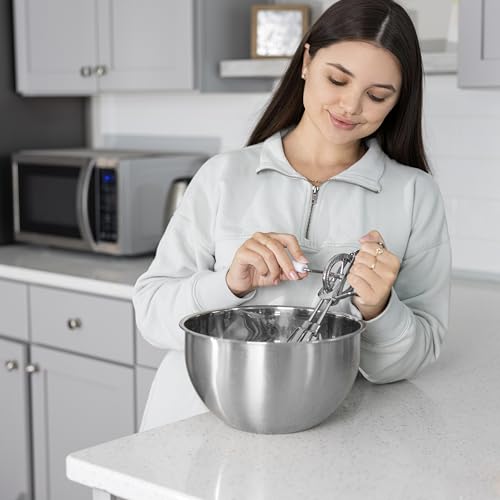 Fox Run Stainless Steel Manual Hand Mixer, White Retro Style Egg Beater