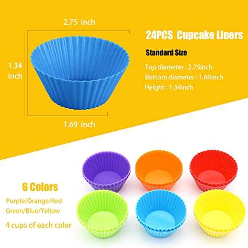 24 Pack Silicone Baking Cups, Reusable Cupcake Liners Molds, Multicolor - color: Multicolor