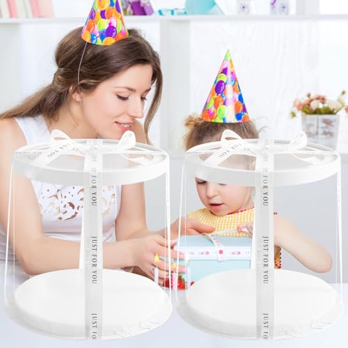 JCD Multi-Layer 6 Pack Clear Cake Box with Ribbon,Tall Cake Box Carrier, Tiered Transparent Cake Packaging Boxes 10 Inch, PET Round Cake Containers for Party (Clear lid, Round 10inch/6pcs) - color: Clear Lid, size: Round 10inch/6pcs