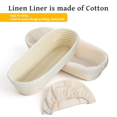 2 Pack 13 Inch Oval Bread Proofing Basket,Banneton Basket Bread Baking Bowl with Linen Liner Cloth, Perfect for Professional & Home Sourdough Breads Baking, Artisan Sourdough Breads
