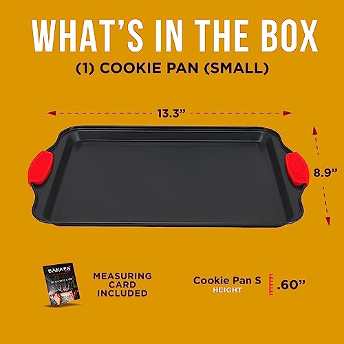 Nonstick Cookie Sheet Pan Carbon Steel Oven Tray Sheet Pan with Red Silicone Handles -Small Bakeware Pan Tray with Gray Coating Inside & Outside - color: Black, size: Small