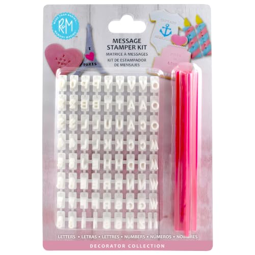R&M Message Stamper Kit – Custom Cookie Embosser Set with Letters, Numbers, Symbols & Holder for Personalized Baking