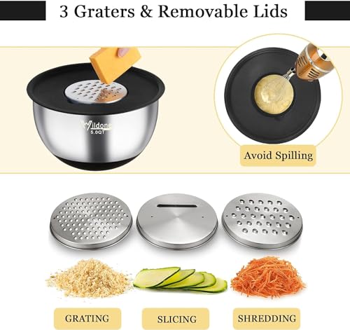 Wildone Mixing Bowls with Airtight Lids, Stainless Steel Mixing Bowls Set - color: Black