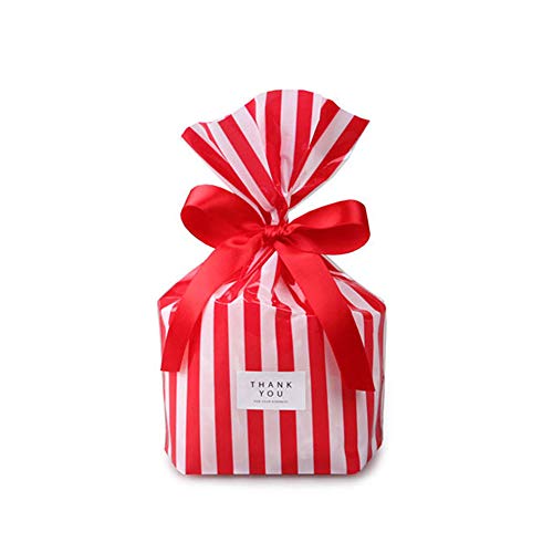 YESON 50 Count Red Stripe Clear Cellophane Treat Bags 6x9 Inch, Transparent Cello Cookie Candy Plastic Bags, Valentines Day Gift Wrapping Bags for Chocolate, Dessert, Small Presents, Party Favors - color: Red Stripe 7.8x5.5x2.3
