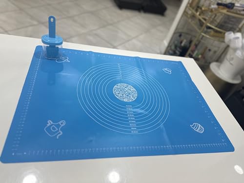 BAKING MAT, SILICONE MAT FOR BAKING, GOOD FOR CHALLAH, PIZZA, ANY DOUGH, CANDY, CHOCOLATE, BEST KITCHEN ACCESSORIES, IT WILL STICK TO YOUR COUNTER (BLUE) - color: Blue
