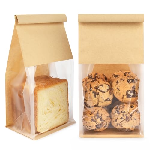 50 Pcs Bakery Bags with Window, 5.1"x3.9"x11" Cookie Packaging with Seal - size: Medium