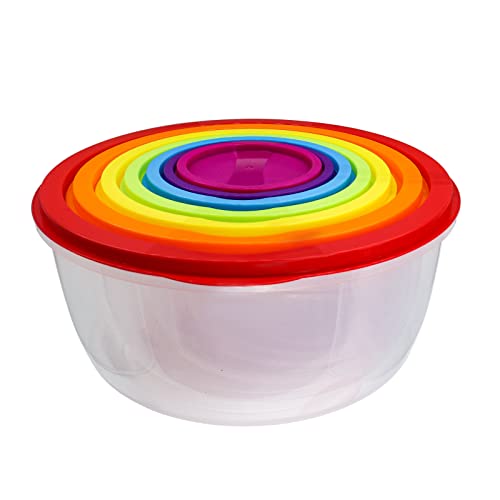 Plastic Multicolor Salad Bowl Set,Microwave and Dishwasher Safe,Ideal for Baking, Prepping, Cooking and Serving Food (Set of 7) (Multicolor-Round)