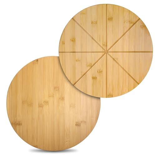 12inch Pizza Cutting Board Round Bamboo Wood Prep Platter Plate Tray - style: 12"