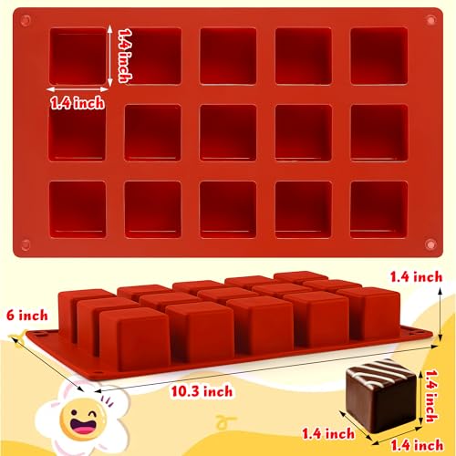 3Pcs Square Cube Cake Silicone Mold, 1.4" x 1.4" x 1.4" 3D Square Silicone Chocolate Molds for Baking, 45-Cavity Cube Jello Silicone Mold for Truffle Chocolate, Mini Brownie, Ice Cube - color: 15-Cavity Regular Square